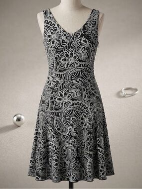 Elegant Black and White Floral Dress